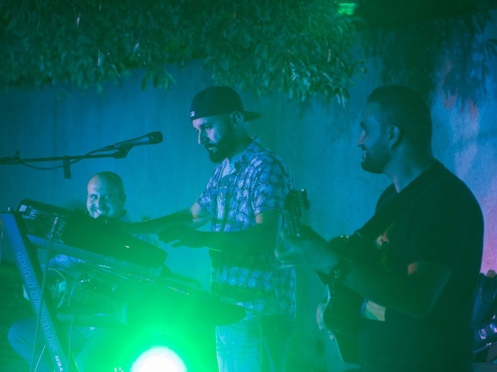 The local Yezidi band Golden Studio performing live at the 2022 Nebraska Crossroads Music Festival in Lincoln, at the Sheldon Museum of Art Sculpture Garden