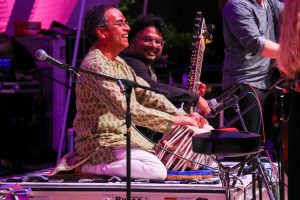 Sandeep Das on tabla and Rajib Karmakar on sitar performing at the Omaha Showcase during the 2023 Nebraska Crossroads Music Festival